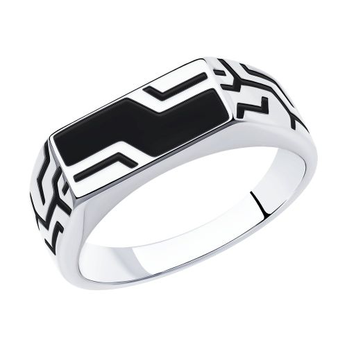 Кольцо печатка из серебра с эмалью р. 23 Diamant