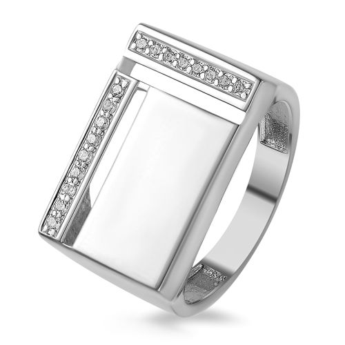 Кольцо печатка из серебра с фианитом р. 18,5 585Gold