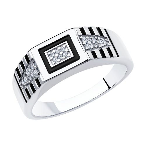 Кольцо печатка из серебра с фианитом р. 19.5 Diamant