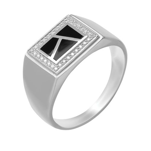 Кольцо печатка из серебра с фианитом/эмалью р. 22 585Gold