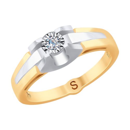 Кольцо помолвочное из комбинированного золота с бриллиантом р. 18 SOKOLOV Diamonds