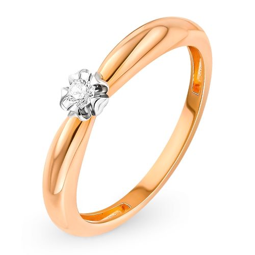 Кольцо помолвочное из красного золота с бриллиантом р. 15,5 585Gold