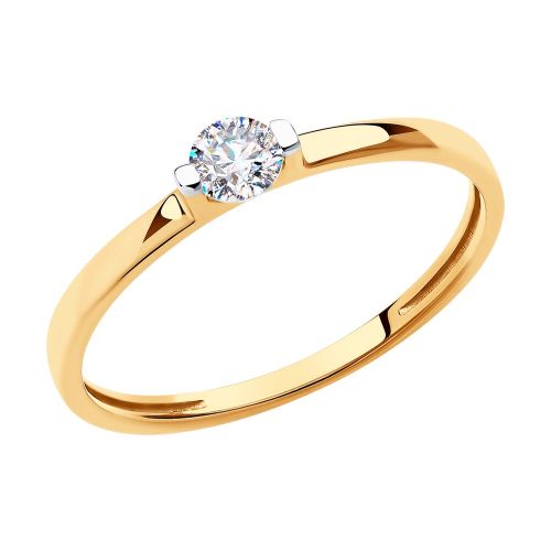 Кольцо помолвочное из красного золота с фианитом р. 17,5 Diamant