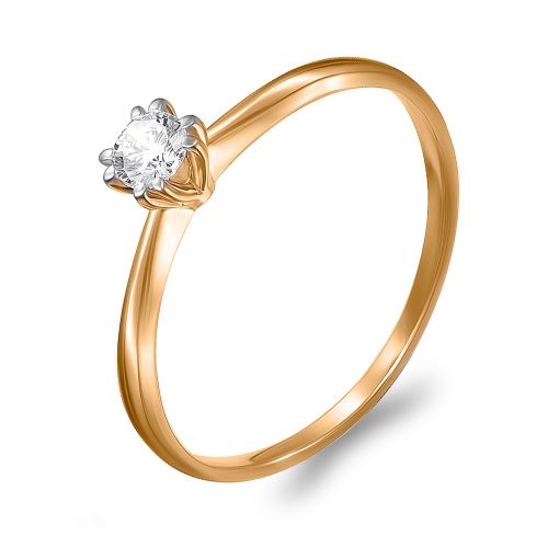 Кольцо помолвочное из красного золота с фианитом р. 18,5 585Gold