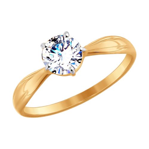 Кольцо помолвочное из красного золота с фианитом р.18 Diamant
