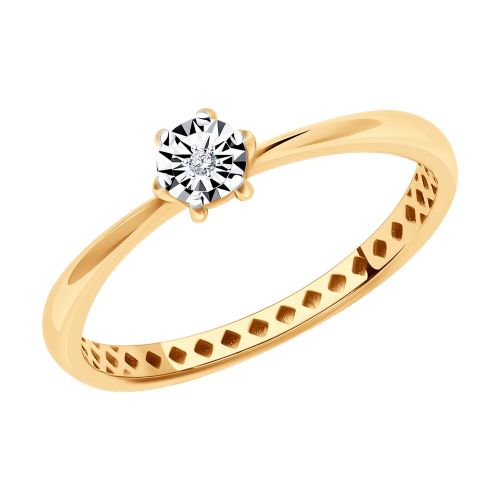 Кольцо помолвочное из красного/белого золота р. 16 Diamant