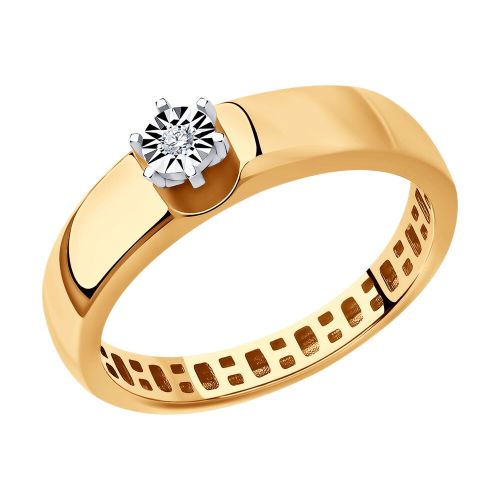 Кольцо помолвочное из красного/белого золота р. 17 Diamant