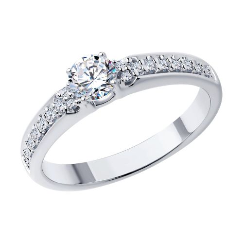 Кольцо помолвочное из серебра с фианитом р. 19 Diamant