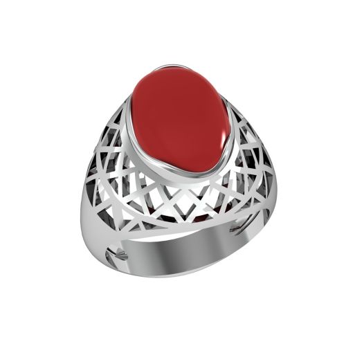 Перстень из серебра с кораллом р.19 ПРИВОЛЖСКИЙ ЮВЕЛИР