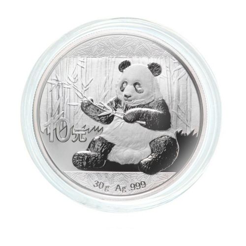 Серебряная монета 10 юаней 30 г чистого серебра, Панда, Китай, 2017 PF полированная