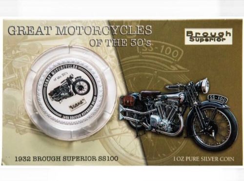 Серебряная монета 2 доллара в открытке Brough Superior SS100, Острова Кука 2007 UNС