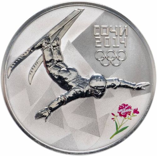Серебряная монета 3 рубля в капсуле 31,1г Фристайл, Олимпиада Сочи 2014, СПМД 2014 Proof