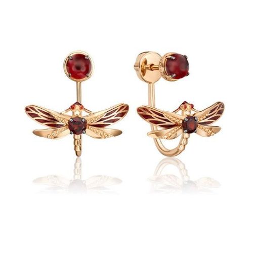 Серьги джекеты из красного золота с гранатом PLATINA jewelry