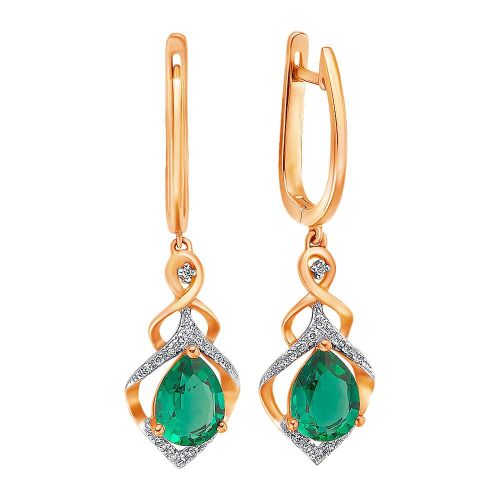 Серьги из красного золота с изумрудом, бриллиантом 585Gold