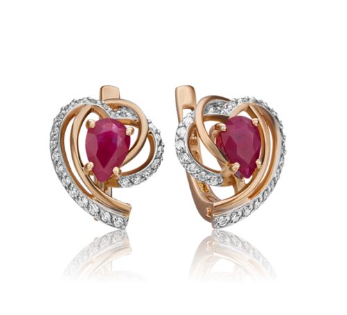 Серьги из красного золота с рубином, бриллиантом PLATINA jewelry