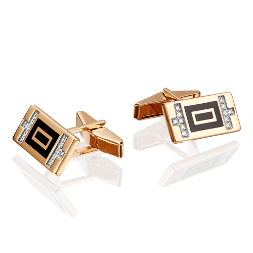 Запонки из красного золота с фианитом/эмалью PLATINA jewelry