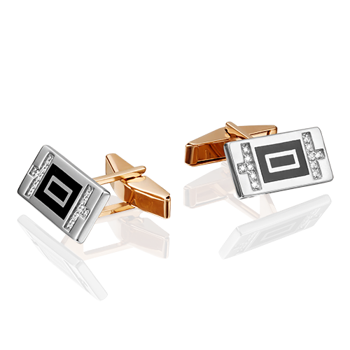 Запонки из ювелирного сплава с фианитом/эмалью PLATINA jewelry